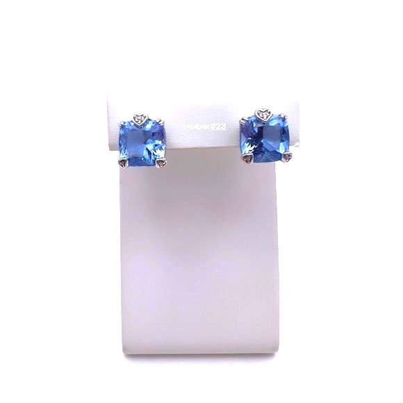 EUC Judith Ripka JR TWO Lola Blue Topaz & Diamond Stud Earrings - Picture 8 of 10